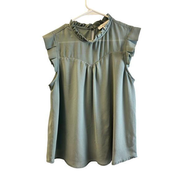 Monteau Los Angeles Shirt L Green Blouse Ruffle Cottagecore0 - Picture 1 of 5